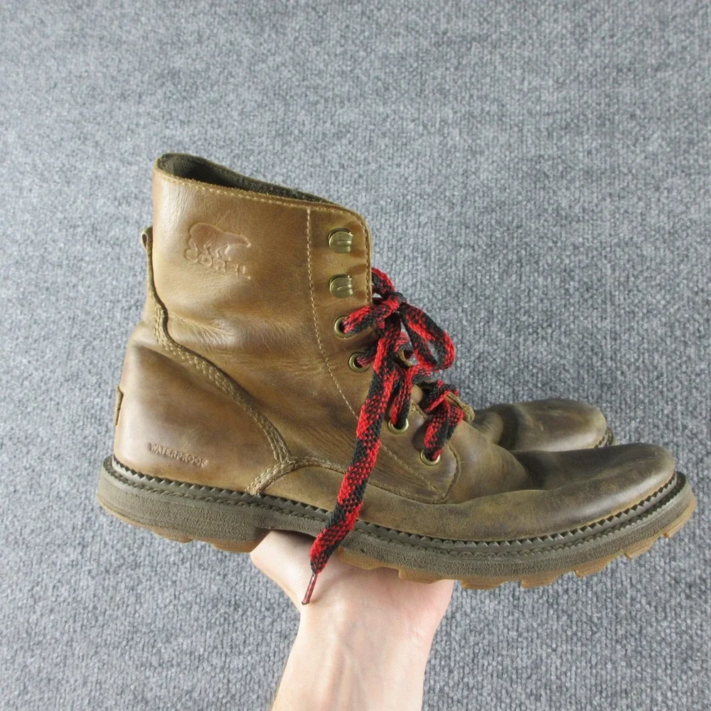 Sorel Boots Mens Size 9.5 Brown Leather Waterproof Lace Up Madson NM3472-286